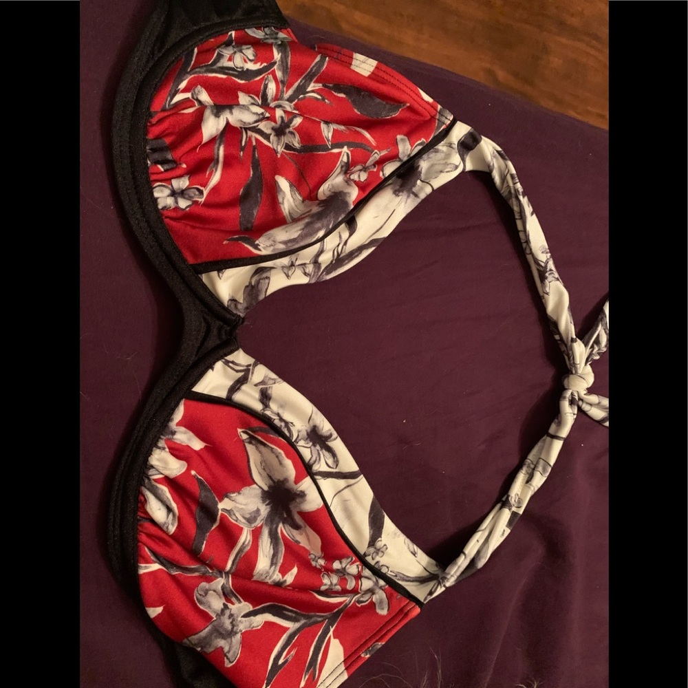 Red, black and white 2 piece swimsuit by Jessika Allen, Jets Australia